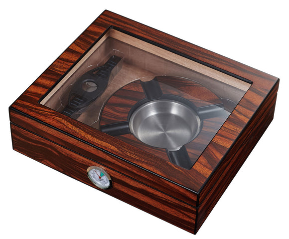 Eiger Small Glasstop Humidor, Ashtray and Cutter Gift Set