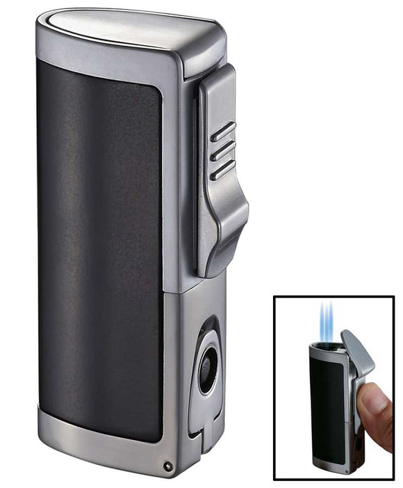 Visol Aleus Black Matte Triple Jet Cigar Lighter with Built-in Punch